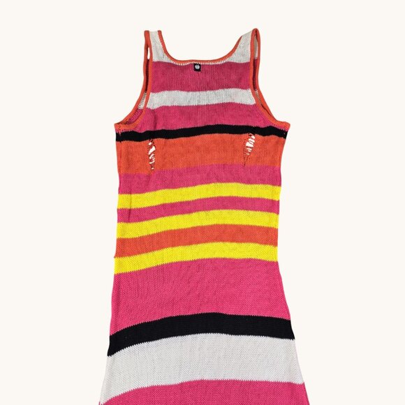 Apple Bottoms Dress Womens Small Knit Rainbow Stripe Maxi Tank Y2K V Neck - Picture 11 of 14